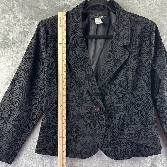 Rampage Blazer Women’s L Black w/ Velvet Textured Geometric Floral Pattern - Picture 3 of 6